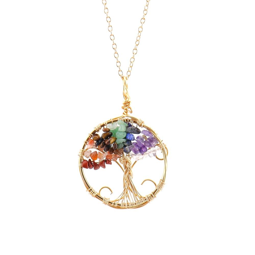Natural Stone Tree Of Life Winding Pendant Colorful Gravel Crystal Tree Of Life Necklace N750