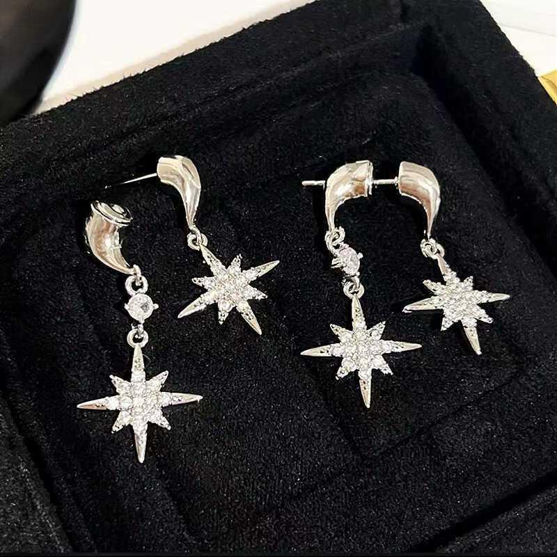 Shiny Zircon Eight-Star Earrings Unique Design Luxury Feel Personality  Versatile Jewelry Ear Decor