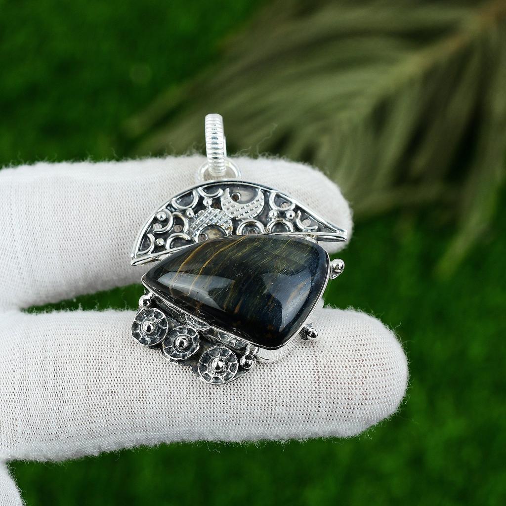 Trillion Nellite Stone Wedding Daughter Boho Bezel Elegant Pendant 925 Silver