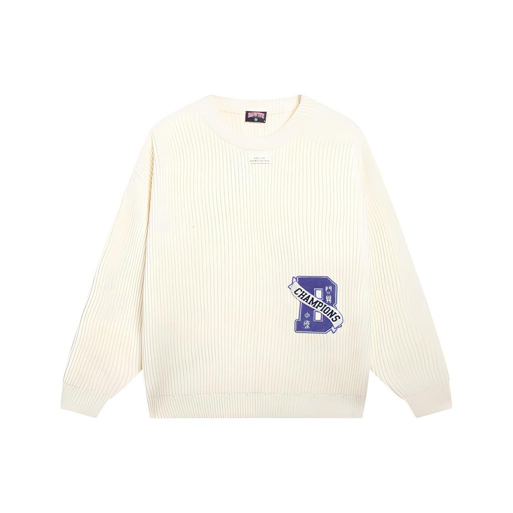 Li Ning Badfive Quest For The Central Plains Letter Print Loose Pullover Sweater Men sweater Light-Antique-Yellow AMBS157-1