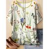 Plus Size Women's 3D Print Wild Flowers Round Neck Loose T-Shirt
