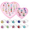 12/36PCS Adjustable Rings Diamond Style with Box Children Birthday Gift Pretend Play Makeup Toys Cartoon Jewelry Alloy Ring TMZ