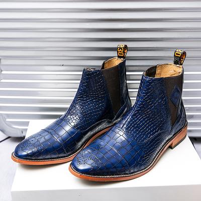 Luxury Classic Men's Chelsea Boot Men's High Top Leather Boots Banquet Dress Shoes Men's Formal Shoes Men's Short Boots Blue