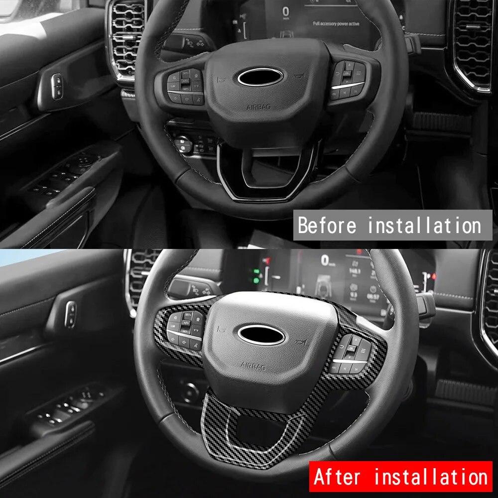 Carbon Fiber Look Car Steering Wheel Cover Trim For Ford Ranger T9 2023+ Auto Accessories