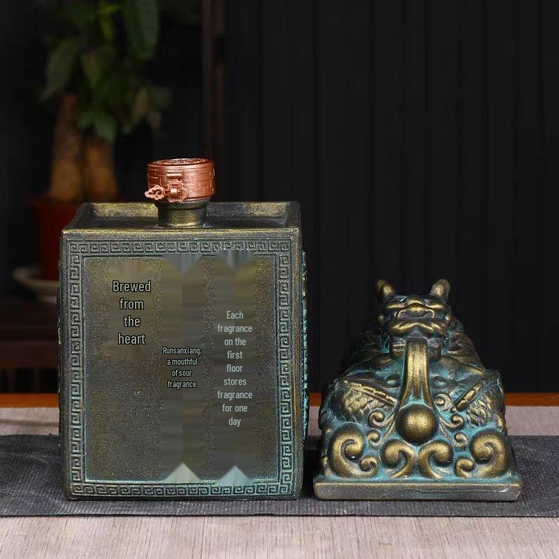 Dragon Seal Jade Ceramic Wine Bottle - 3-Jin Capacity, Decorative Wine Jar for Household Storage