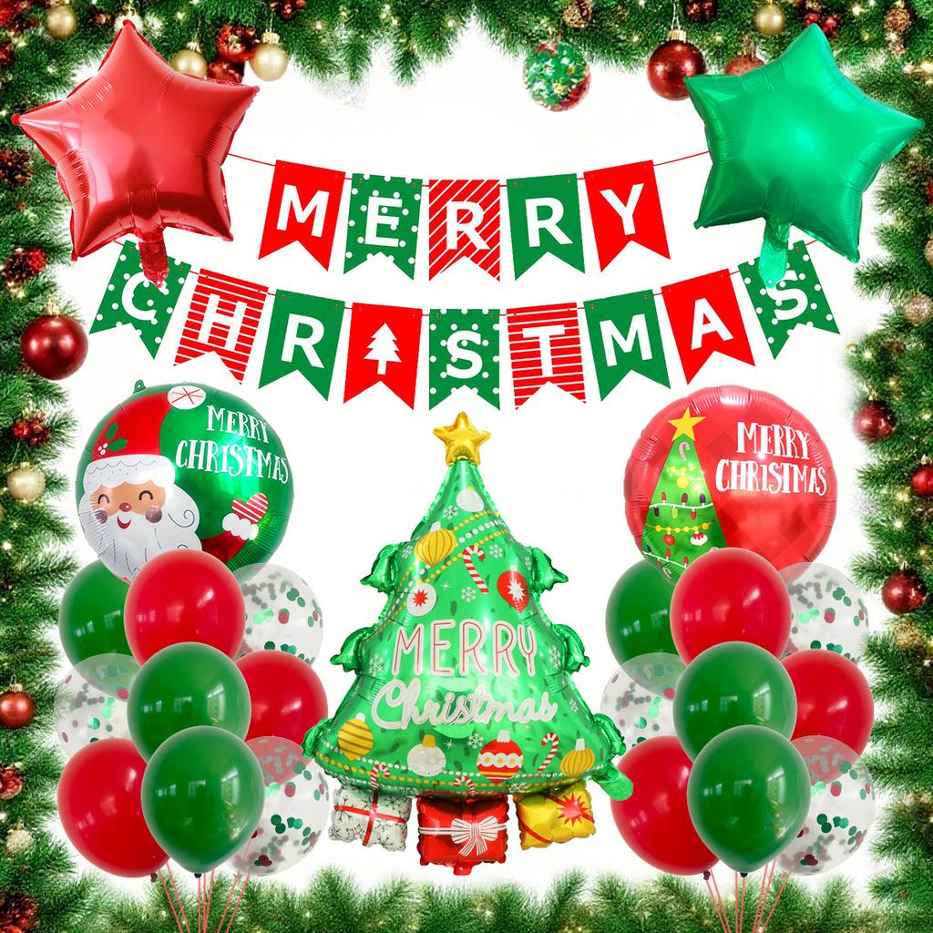 Christmas Theme Party Decoration Balloon The Grinch Santa Gingerbread Man Aluminum Balloon Flag Set
