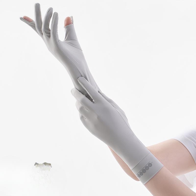 

Солнцезащитные перчатки для женщин на лето тонкие с защитой от УФ-лучей с открытыми пальцами средней длины из ледяного шелка нескользящие для вождения и занятий спортом average size