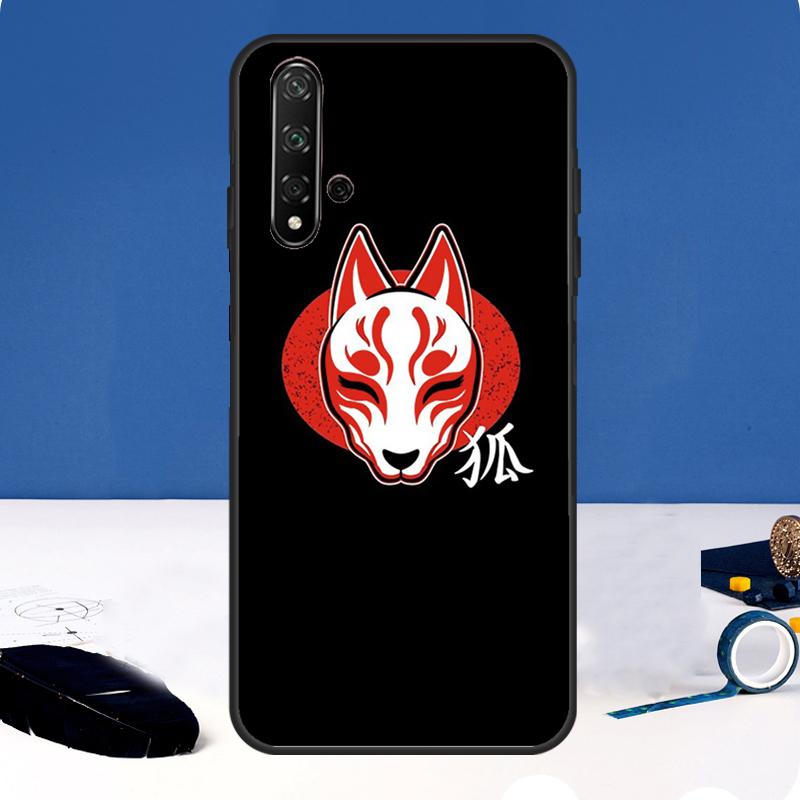 Japanese Kitsune Fox Mask Case For Huawei Nova 12i 7i 8i 11i 12s 11 9 10 SE Y60 Y61 Y70 Y72 Y73 Y90 Y91 P30 P40 Lite