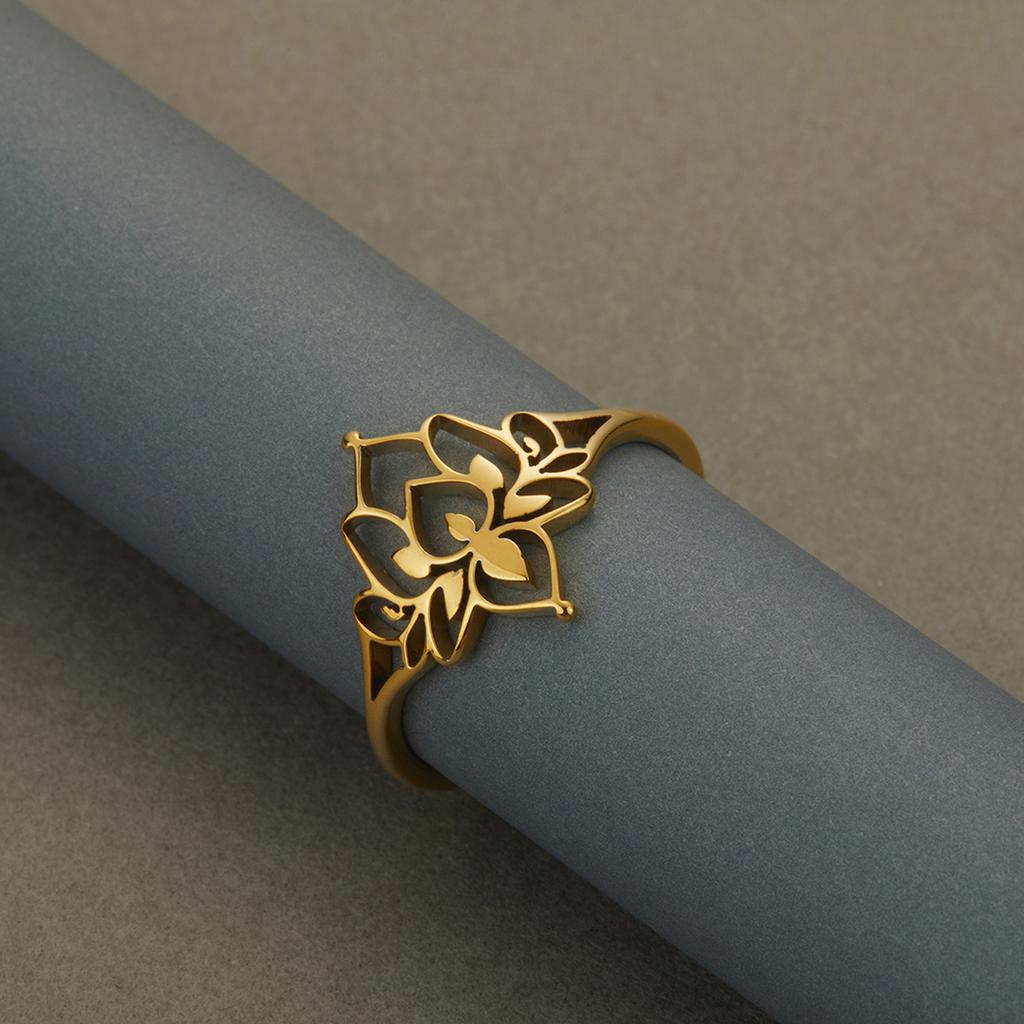 Exquisite Art Line Filigran Lotusblumen-Partnerringe Buddha Lotus Ringe für Damen Edelstahl Vintage Hohlblumen Schmuck