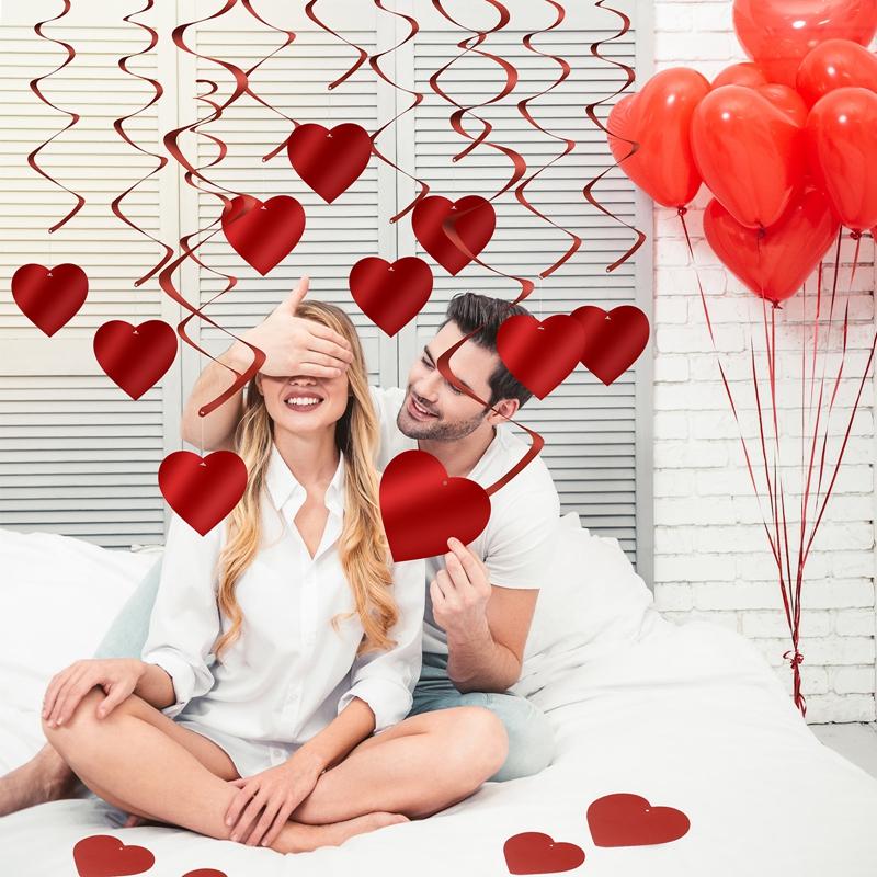30 Buc. Roșu/Alb Aniversare Inimă Iubire Spirale Agățate Ghirlandă Paie Baloane Pentru Ziua Îndrăgostiților Nuntă Decoruri Petrecere