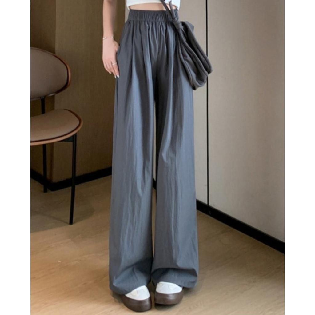 Women's High Waist Wide Leg Straight Long Ice Silk Loose Fit Casual Pants Trousers