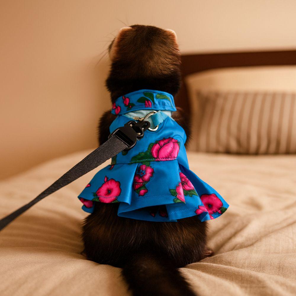Soft Lizard Leash Harness Escape-Proof Floral Pattern Reptile Harness Dress Breathable Adjustable Bearded Dragon Traction Rope