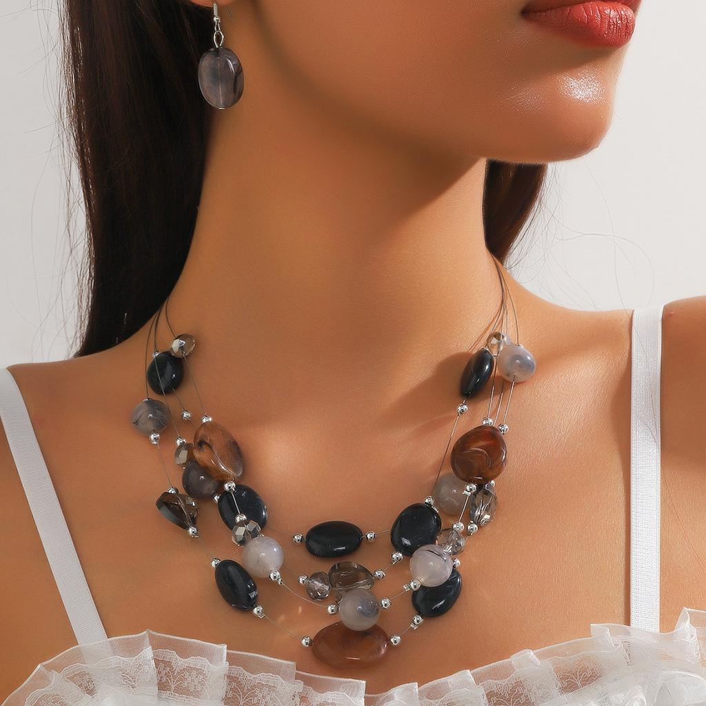3-teiliges Sommer-Schmuckset im Boho-Chic-Stil – Bunte Perlenkette und Ohrringe, perfekt für Partys und Urlaube