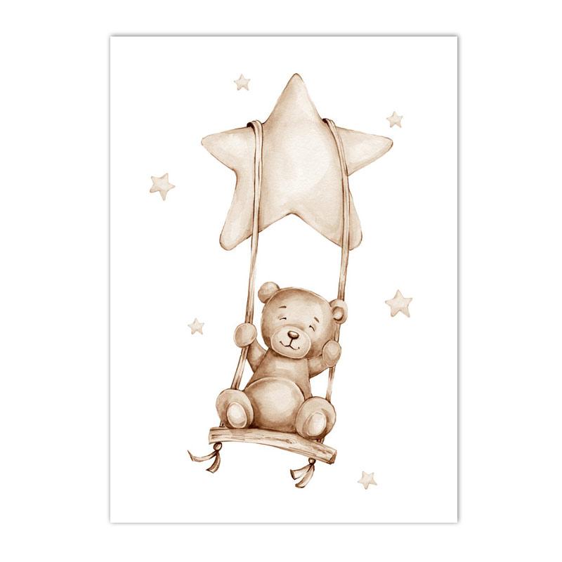 Boho Posters Cartoon Bear Canvas Painting Custom Name Poster Star Rainbow Wall Art Print Nursery Picture Baby Kids Room Decor