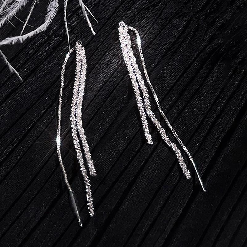 

PONYKISS Серебряные Геометрические Серьги-подвески с Кисточками для Женщин Модные Изящные Минималистичные Блестящие Аксессуары