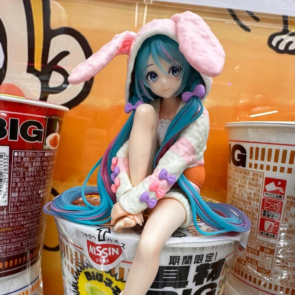 15CM Anime HATSUNE MIKU Figure Noodle Stopper Figure Rabbit Ear Pajamas Model Toy Doll Aciton Figure Collection Gift PVC