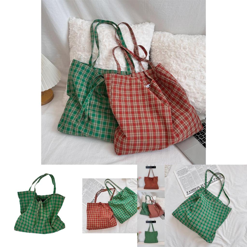 L310 Retro Plaid Canvas Bag Stylish Versatile Lightweight Shoulder Tote For Women