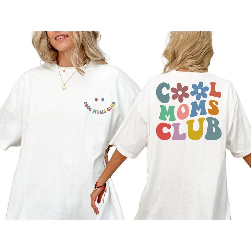 Women's Plus Size Retro Cool Moms Club  T-shirt Cotton Breathable Fashionable and Versatile Unisex Streetwear Oversized