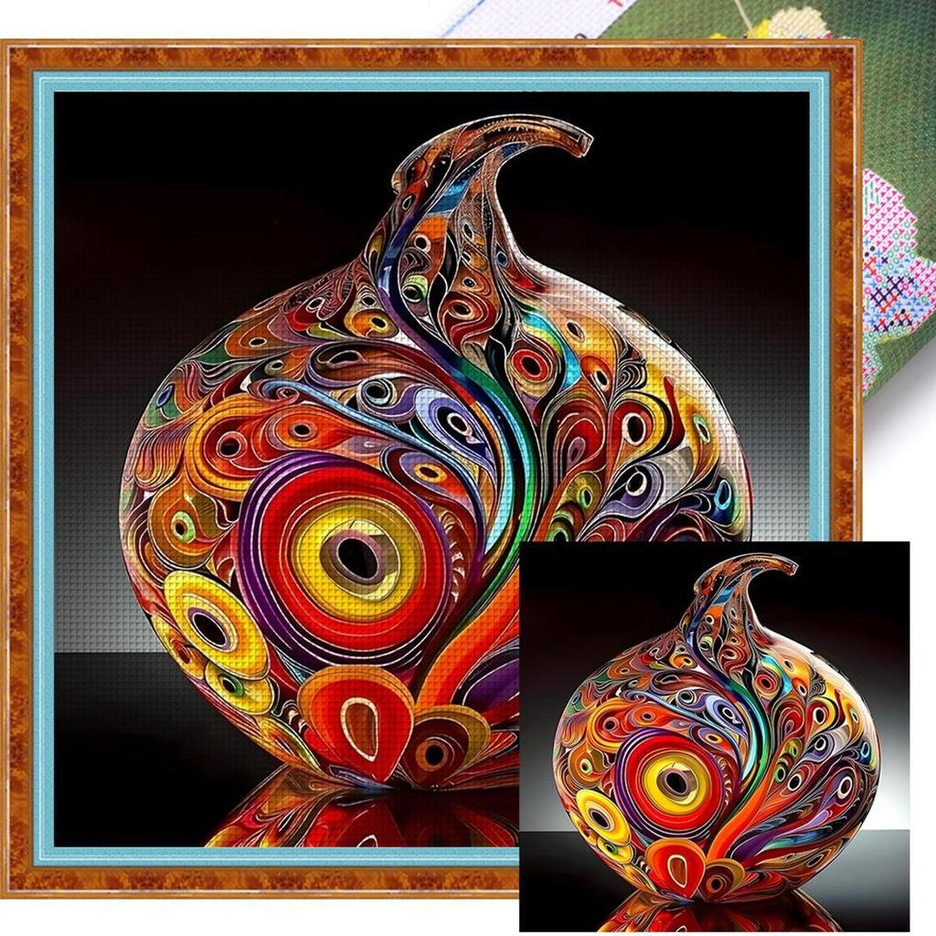 Full Embroidery cotton Thread 11CT Printed Glass Vase Cross Stitch 50x50cm
