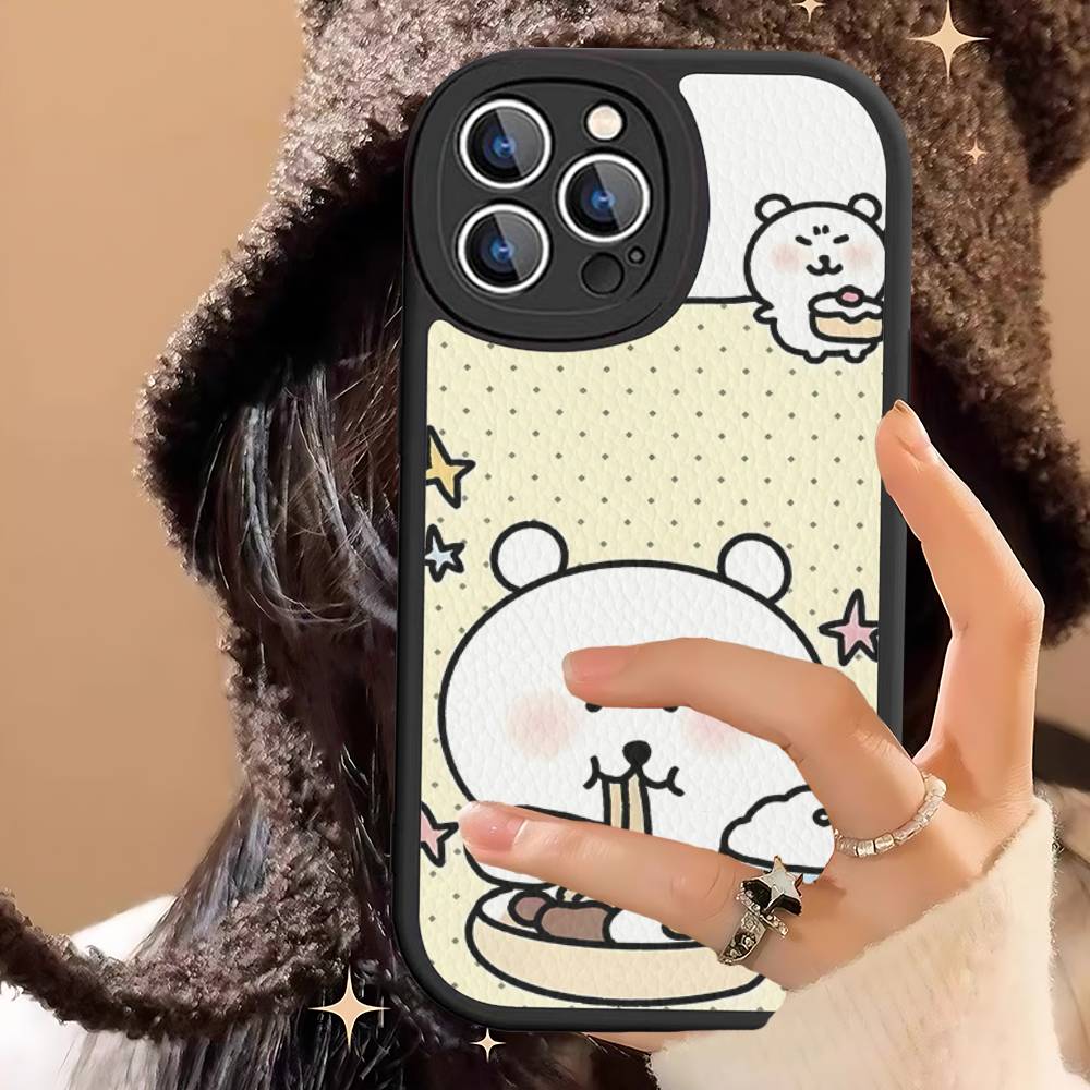 Cute J-Joke B-Bear For IPhone 16 15 14 13 12 11 Pro Max Plus Shockproof Leather Soft Phone Cover
