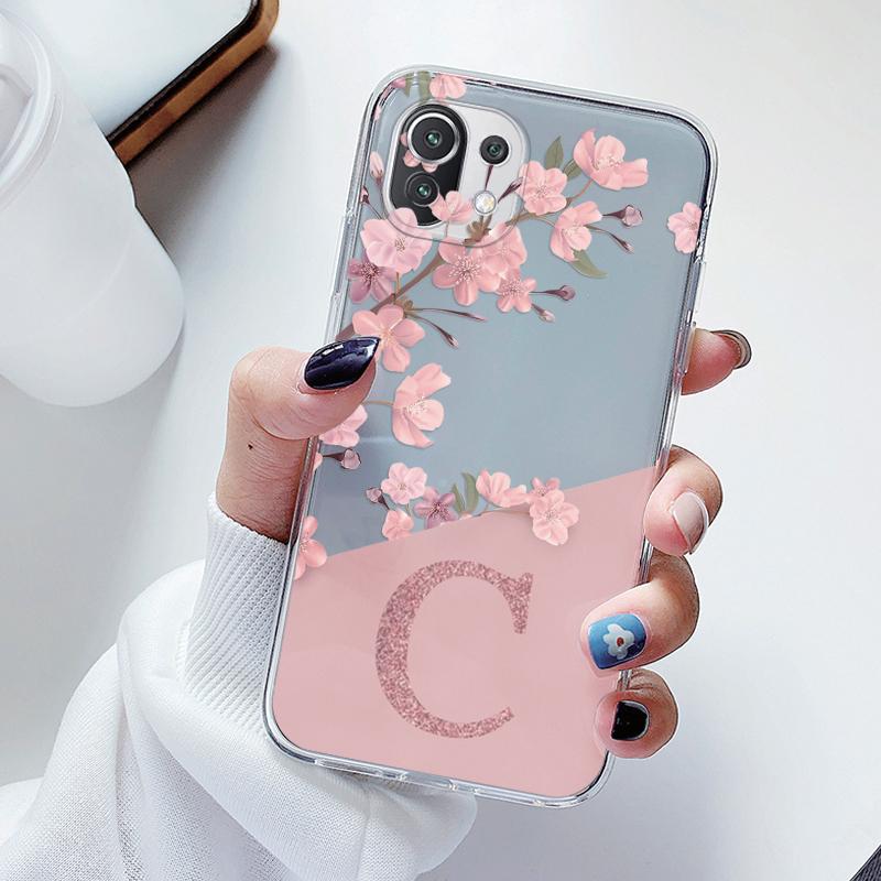 Flowers Letter Case For Xiaomi Mi 11 Lite Mi11 Lite NE Clear tpu Silicone Covers For Xiaomi 15T 14T 13T 12T 11T 10T Pro Alphabet