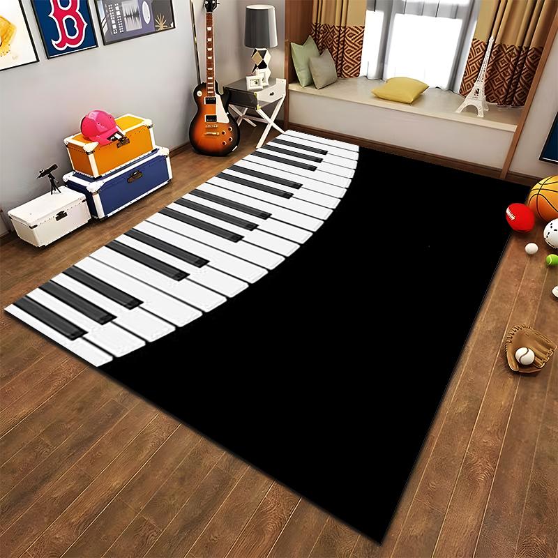 Schwarz-Weiß-Klaviertastatur-Design-Teppich für Wohnzimmer-Dekoration Geeignet für die Verwendung als Anti-Rutsch-Matte für Wohnzimmer, Schlafzimmer, Sofas