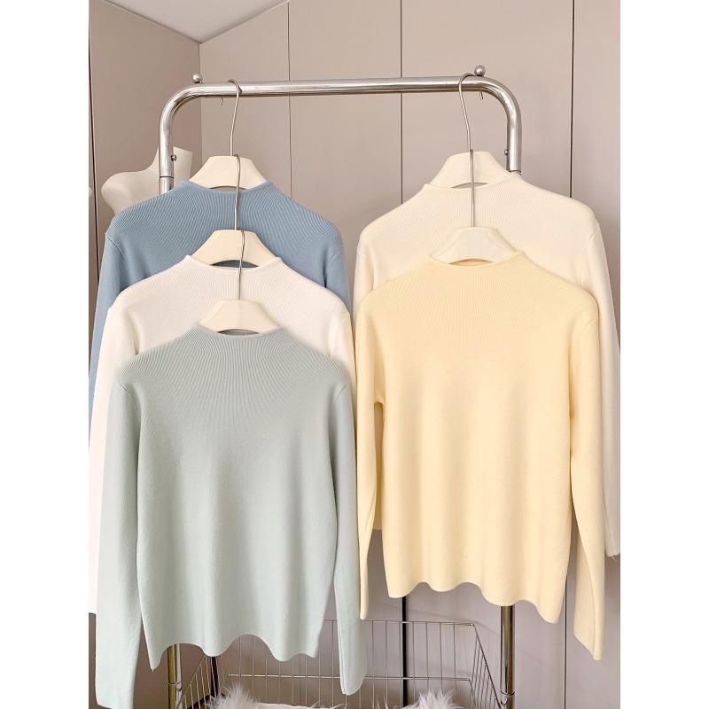 Small stand-up collar milk yellow sweater women's spring simple versatile top soft waxy inner knitted bottoming shirt