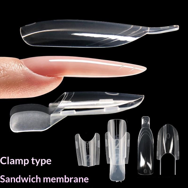 30 Pezzi Unghie Trasparenti Forma Razzo Sandwich Doppie Forme per Unghie Riutilizzabili Copertura Completa Doppi Stampi per Unghie Superiore e Inferiore Estensione Rapida delle Unghie