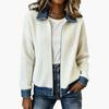 Women's Fashion Knit Denim Cardigan Jacket, Long Sleeve Casual Blouse with Patchwork Design, Fall Winter Outerwear