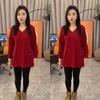 Plus Size Women's Double-Sided Velvet & Fleece Split Sleeve Autumn Winter Slimming Base Layer Top