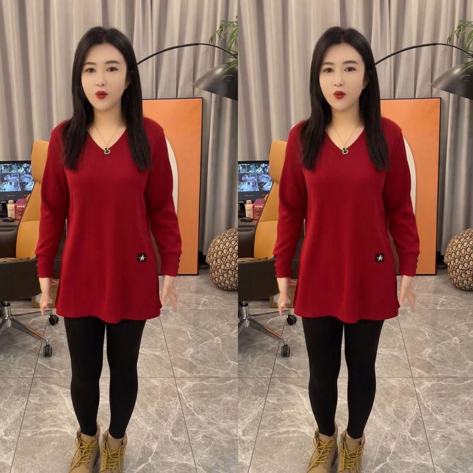 Plus Size Women's Double-Sided Velvet & Fleece Split Sleeve Autumn Winter Slimming Base Layer Top