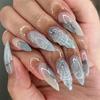 Best-selling Almond Press On Nails with 3D Teardrop Shell Rhinestone Inlay, Cool-toned Personalized European & American False Nails.