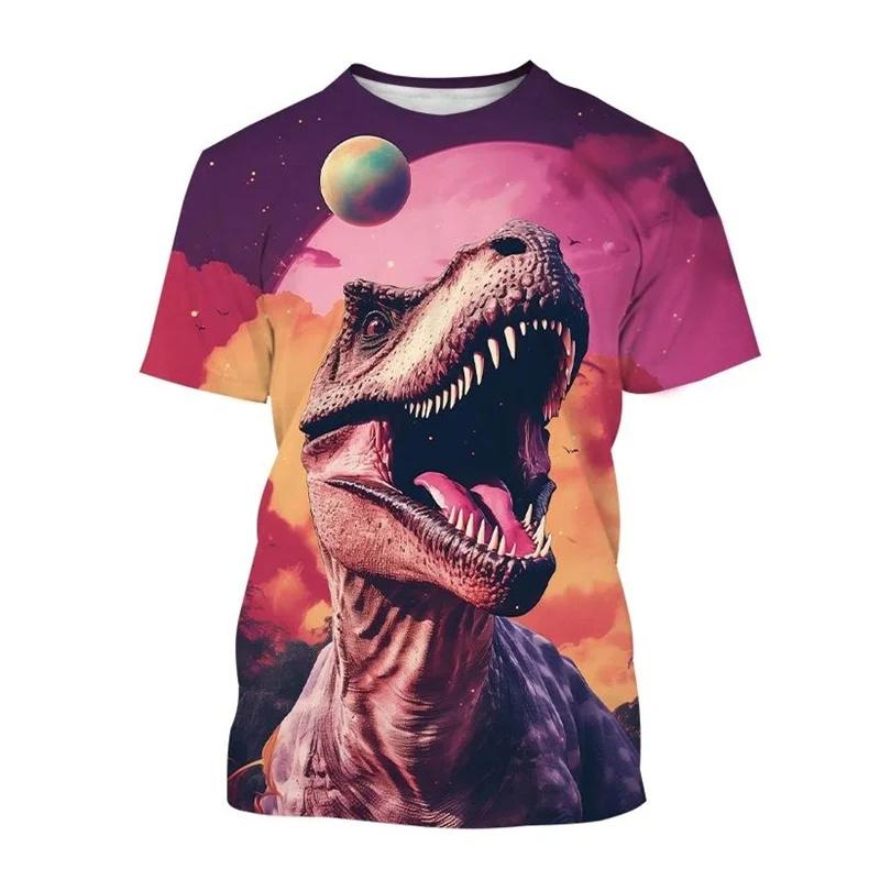 Koszulka z nadrukiem 3D zwierzęta dinozaury dla mężczyzn dzieci wzór Tyranozaur koszulki casual z krótkim rękawem okrągły dekolt koszulki uliczne topy