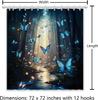 Butterfly Pattern Shower Curtain Blue Waterproof Textile Bathtub Waterproof Shower Curtain with 12 Hooks 180 X 180cm