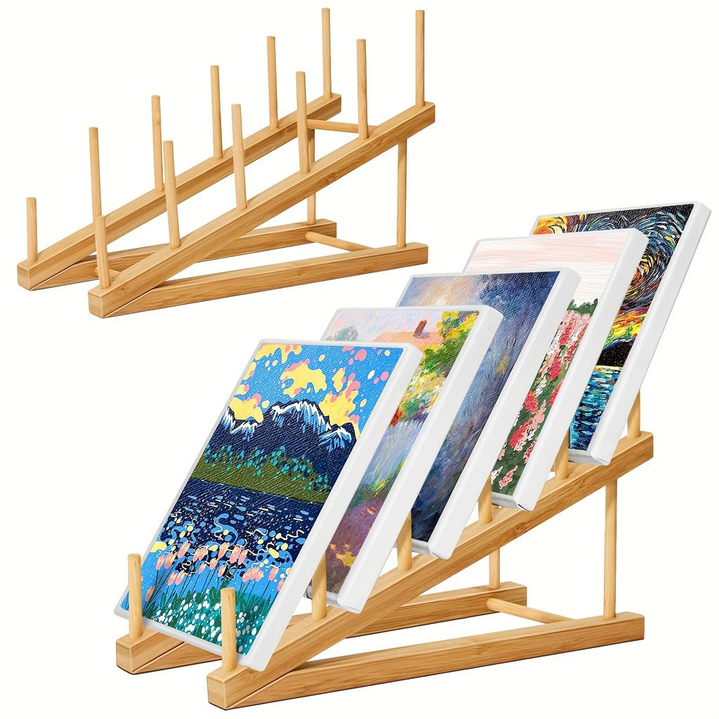 Supporto da Esposizione Artistica in Bambù a 5 Piani - Robusto Rastrelliera Verticale Salvaspazio per Tele ad Olio e Acrilico - Decorazione Studio d'Artista