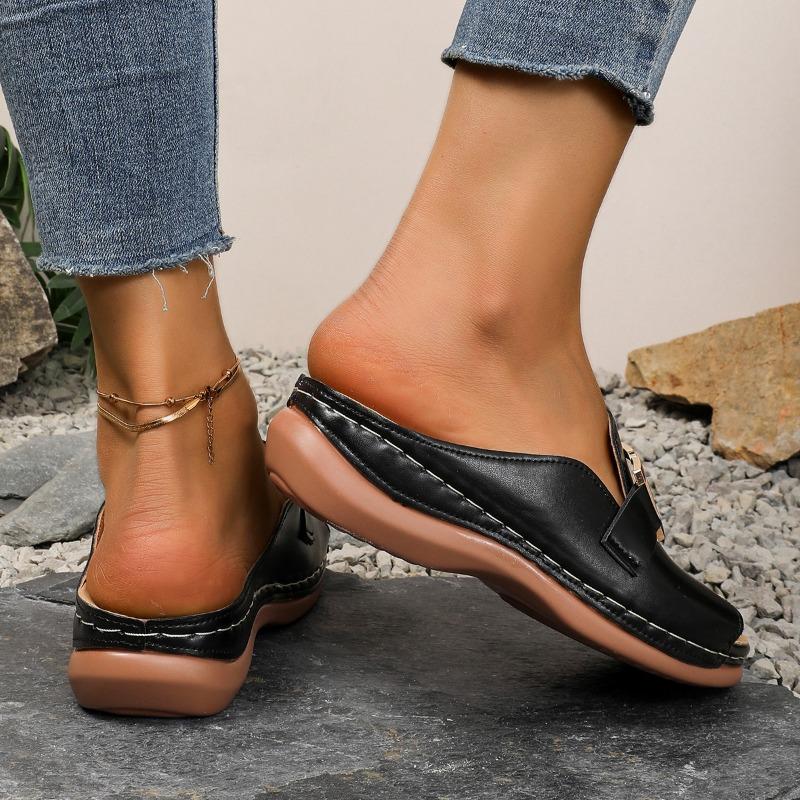 Women's Wedge Platform Slippers New Cross-Border Large Size Casual Fashion Simple Metal Buckle Fish Mouth Sandals