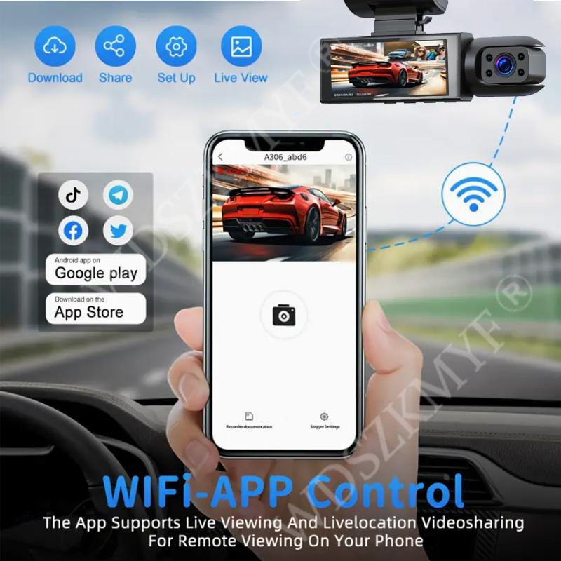 3Lens 1080P DashCam for Cars DVR WIFI Front Inside Rear Camera for Vehicle Black Box Video Recorder Car Accessories Hardwire Kit