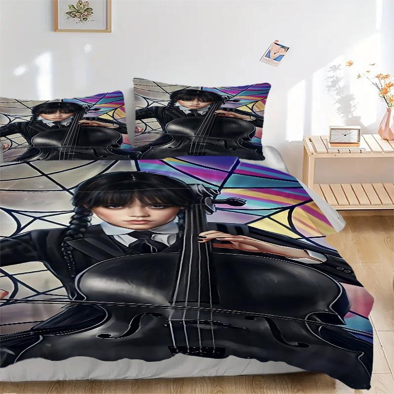 

3pcs Wednesday Cover Set, 1 Cover + 2 Pillowcases (No Insert), Bedding for All Seasons, Bedding,Bedroom Decor yy250922096 135x200cm
