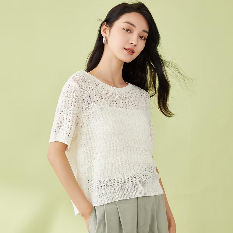 Ta Tu Women's Summer French Style Openwork Knit Short Sleeve Top