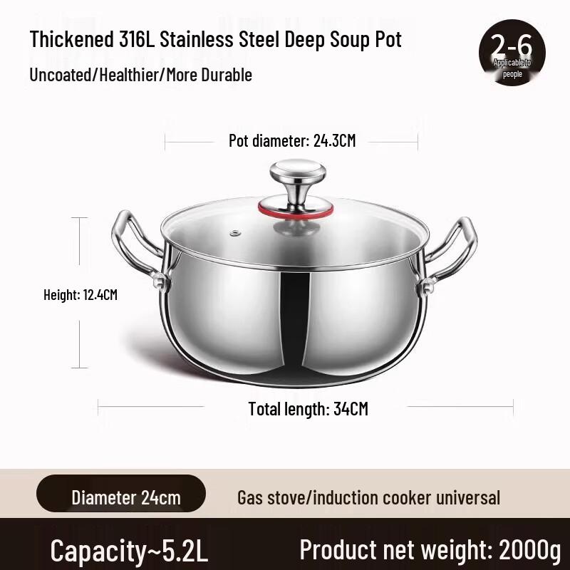 Yingbai 316L Triple-Ply Stainless Steel Soup Pot