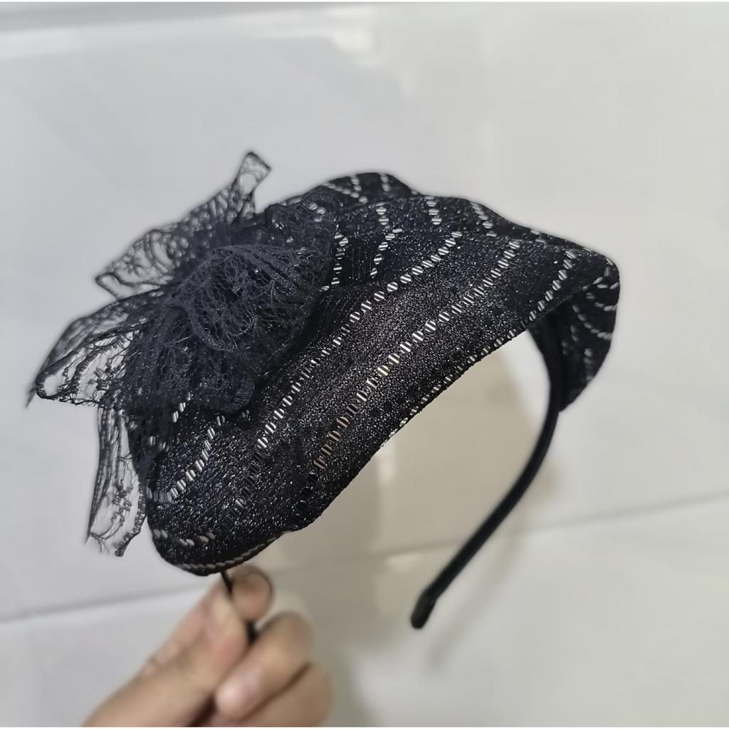 High Skull Lace Bowtie Headband French Mesh Half Hat Hairhoop Female Elegant Teaparty Hair Covering Formal Hair Ornament