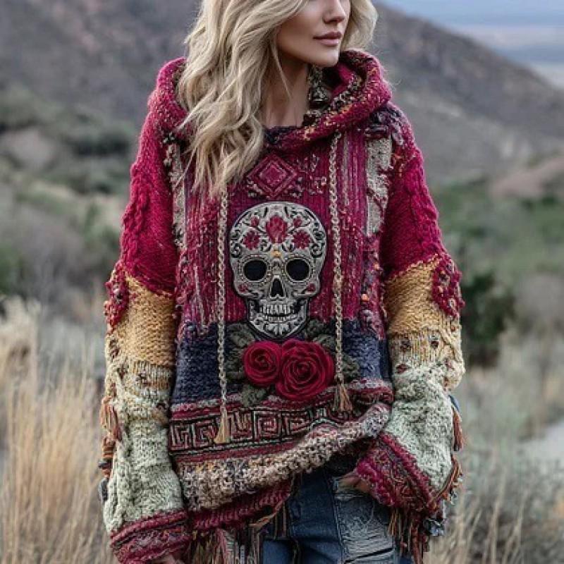 Womens Cozy Oversized Hooded Sweater With 3D Christmas Snowman Print Soft Knit Pullover Winter