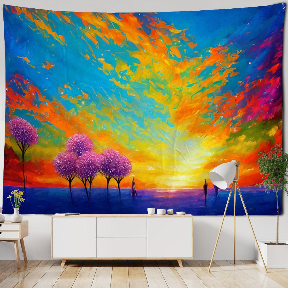 Living Room Art Decoration Tapestry Garden Scenery Oil Painting Wall Hanging Cloth Aesthetic Mural Hippie Wall Background