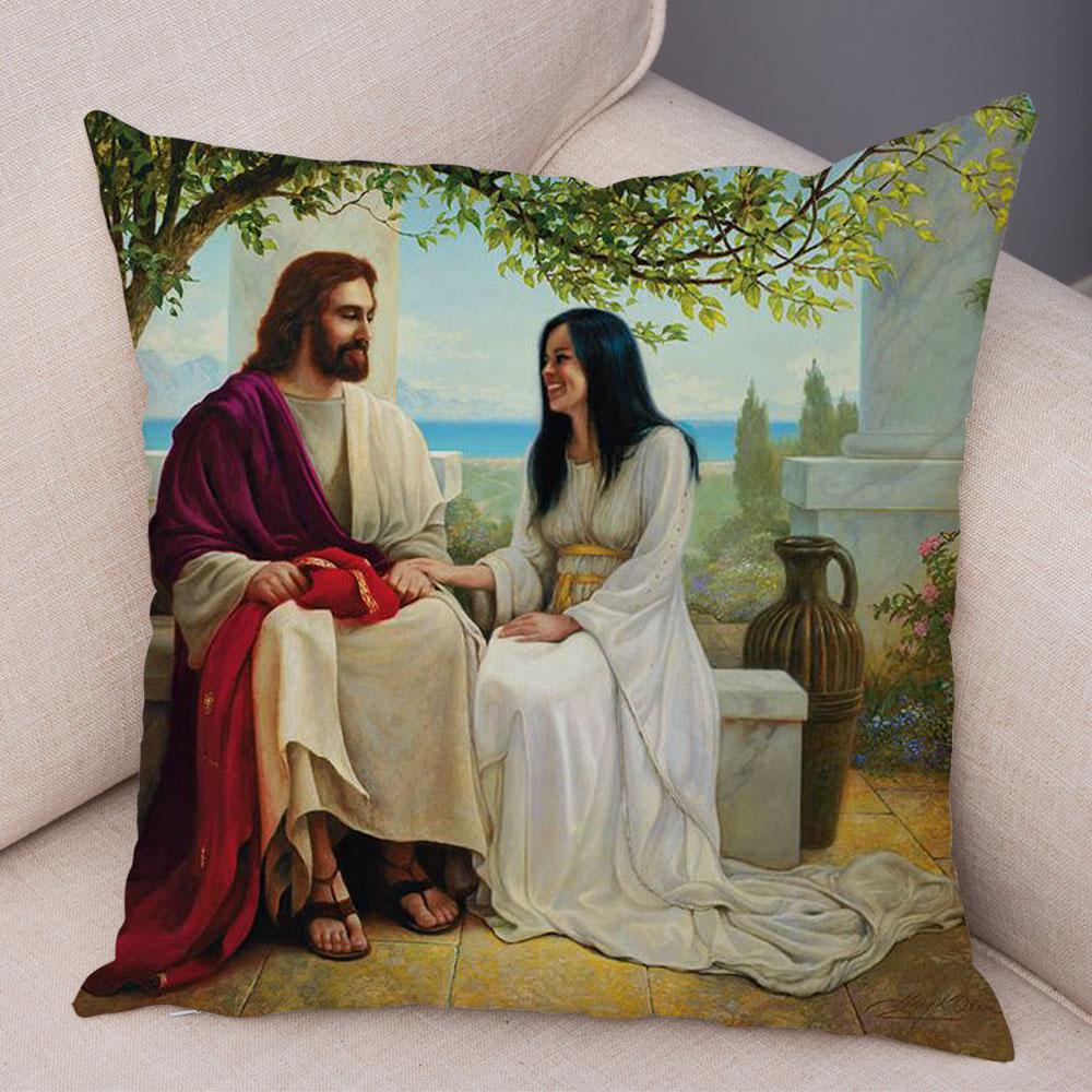 Vintage Jesus Christ Cushion Cover for Sofa Home Decor Colorful Cartoon Christ Savior Pillow Case Soft Plush Pillowcase xcm