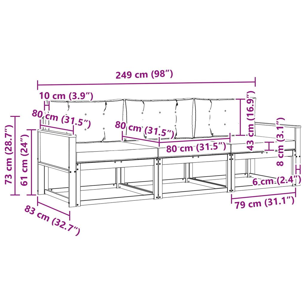 Outdoor Sofa Set with Cushions 3 Pcs Natural and Light Grey