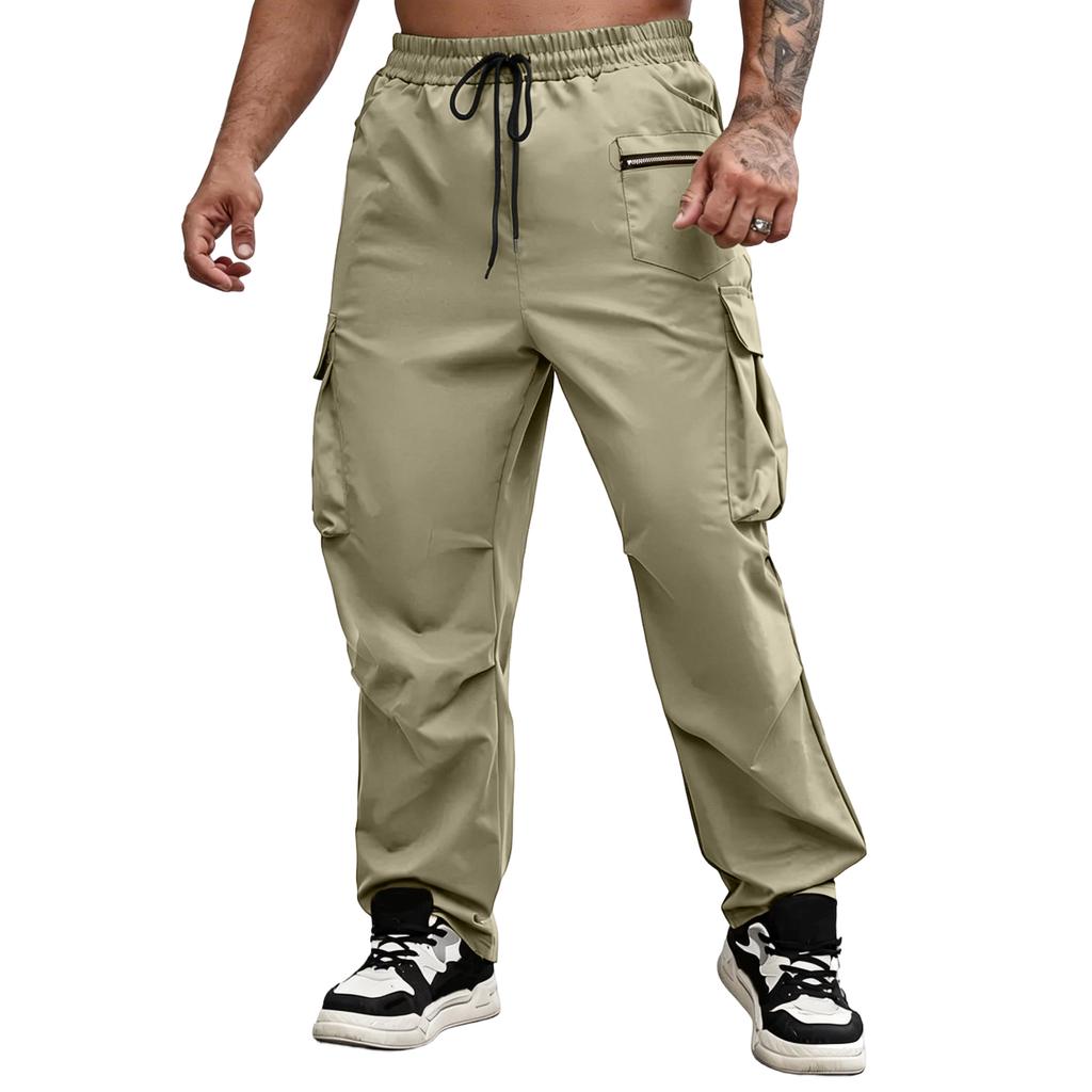 Men's Casual -color Multi-pocket Work Pants - Men's Drawstring Waist Lightweight Sports Pants