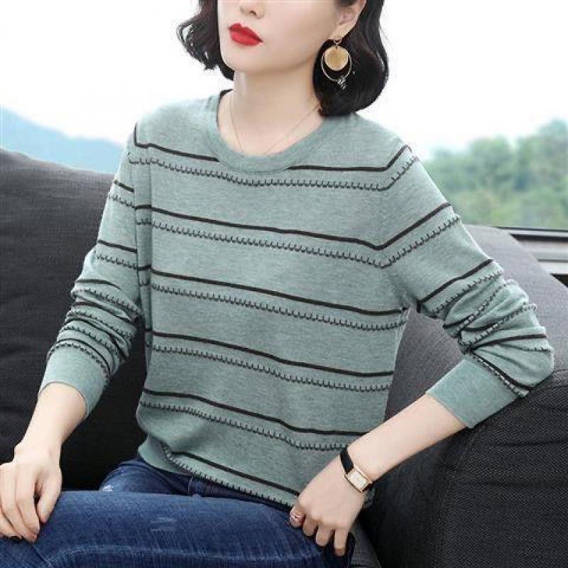 Women's Round Neck Sweater Thin Loose Loose Spring New Long-sleeved Sweater Middle-aged Mother's Casual Top
