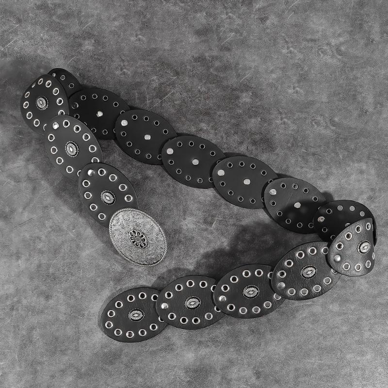 Wide Belt For Women Grommet Waist Chain Belt Discs Chain Belly Chain For Dress Western Oval Belt Waist Chain