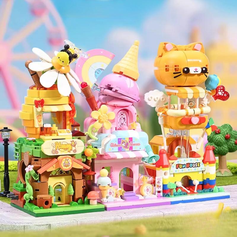 New Keeppley Colorful Street View Building Blocks Toy Cartoon Fantasy Fairy Tale Town Desktop Decoration Girl Birthday Gift