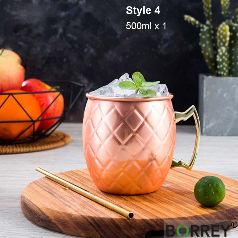 BORREY Stainless Steel Coffee Mug Tea Cup Moscow Mule Copper Mugs Hammered Copper Plated Beer Cocktail Mug Bar Bartender Tools